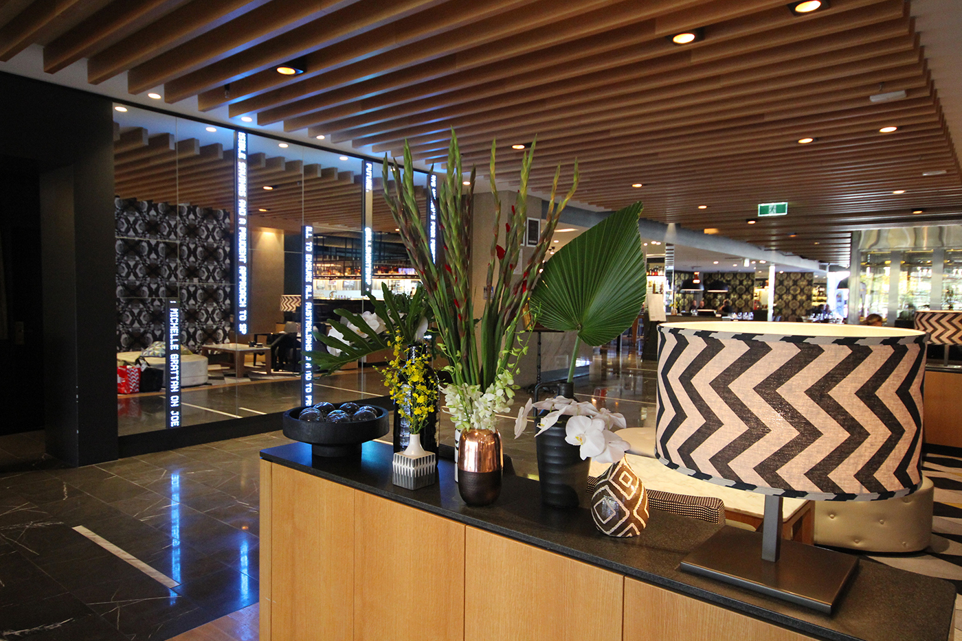 QT Hotel Foyer Artwork Installation Mirror and LED Wall
