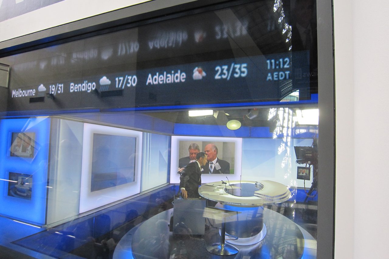 Weather information on the ticker above the ABC News 24 studio.
