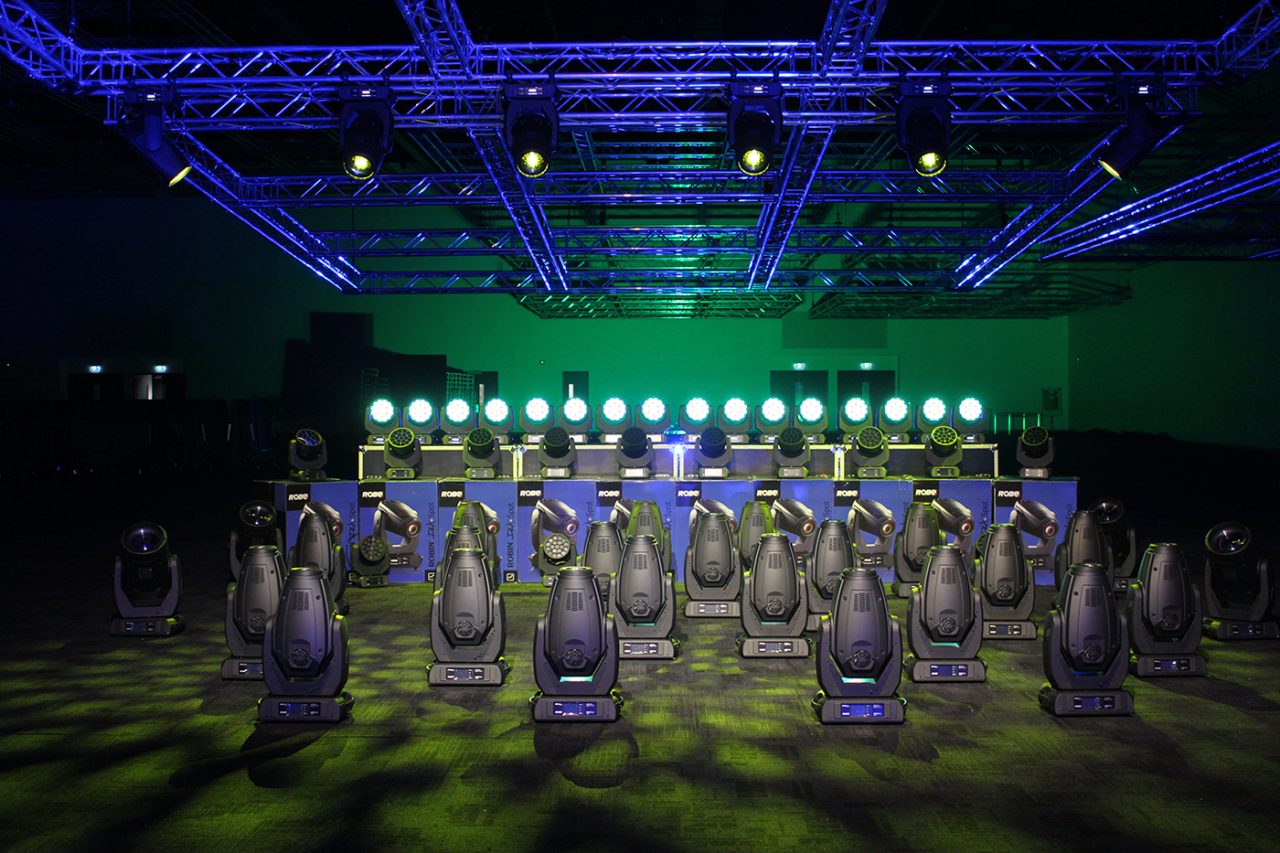 Lighting inventory with illuminated fixtures at Royal International Convention Centre.