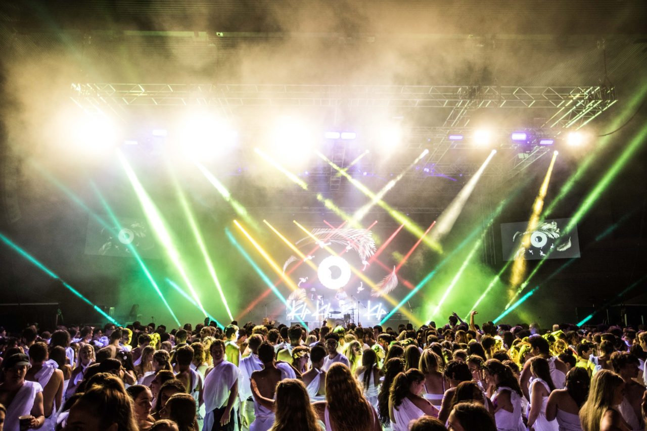Green and gold beams above the audience at Togafest 2018.