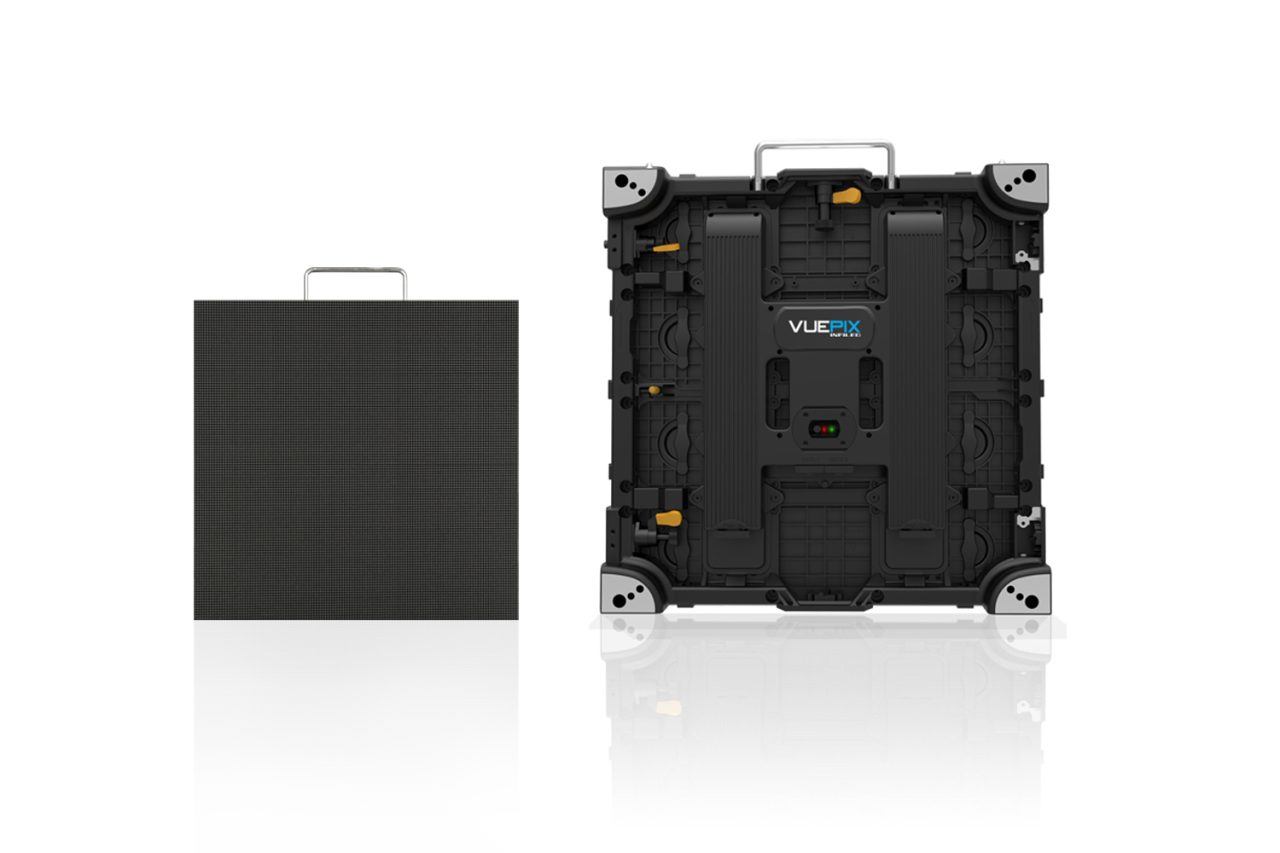 Front and rear views of a VuePix Infiled QE Series LED panel.