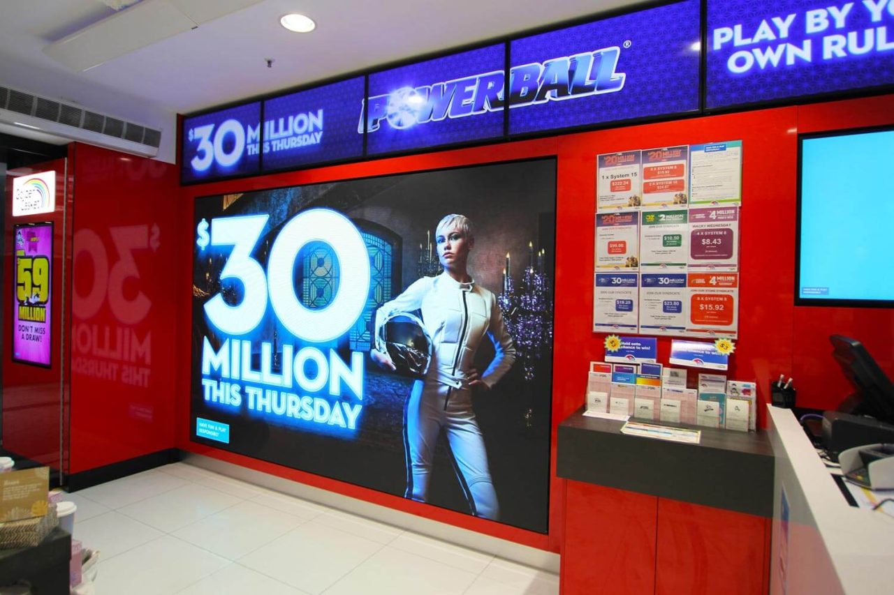 Large digital lottery display and narrow overhead screen at nextra.