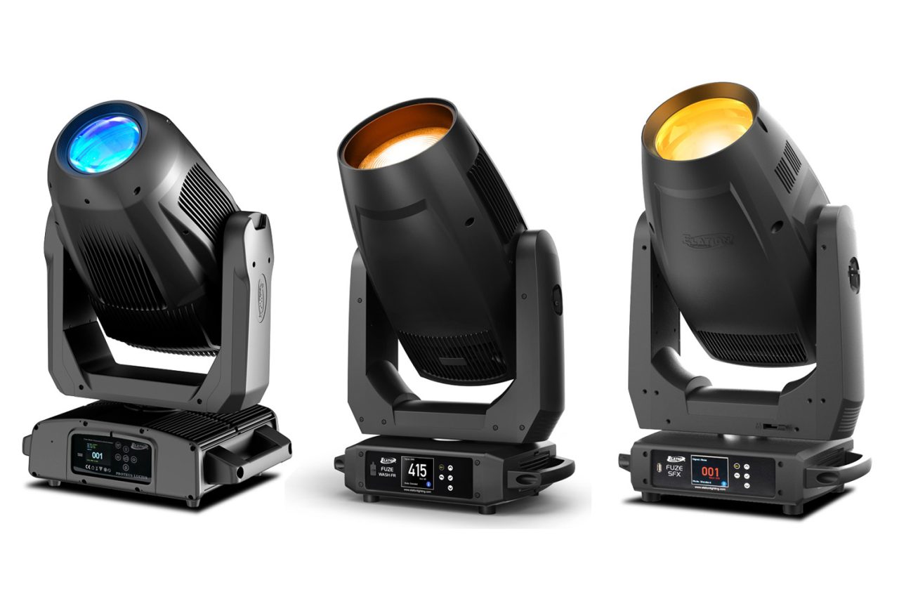 Elation Proteus Lucius, Fuze Wash FR and Fuze SFX moving-head fixtures.