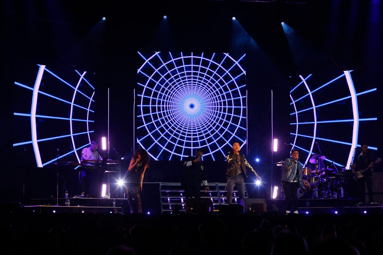 White circular grid graphics across the Ridin' With You stage screens.