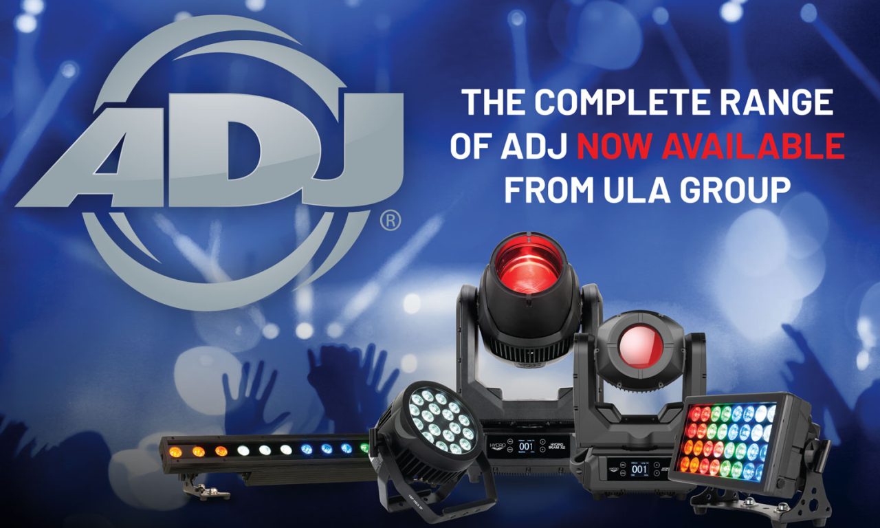 ADJ lighting and effects product range advertised as available from ULA Group.