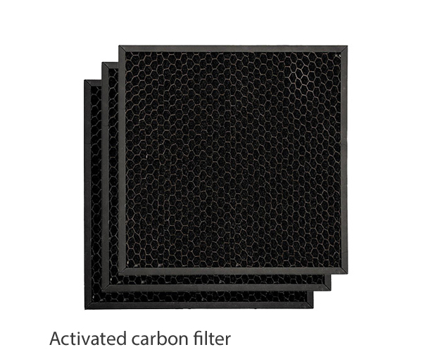 Stack of Luxibel activated carbon filters.