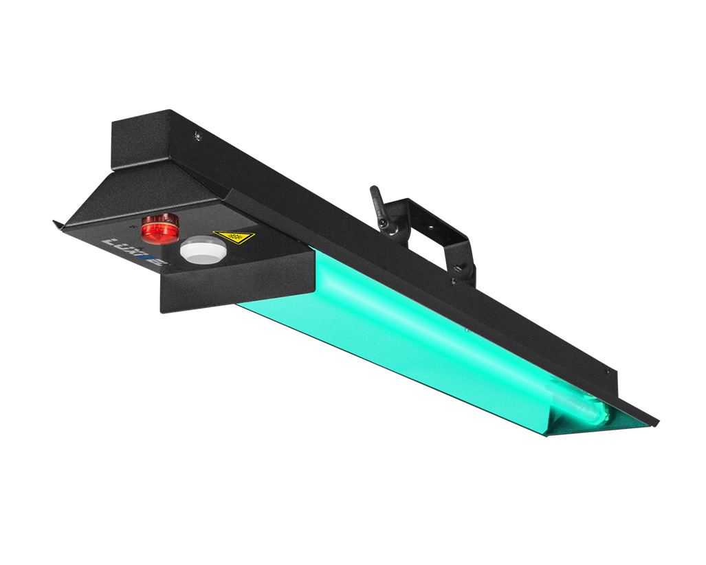 Luxibel B Direct unit with an exposed UVC tube and mounting bracket.