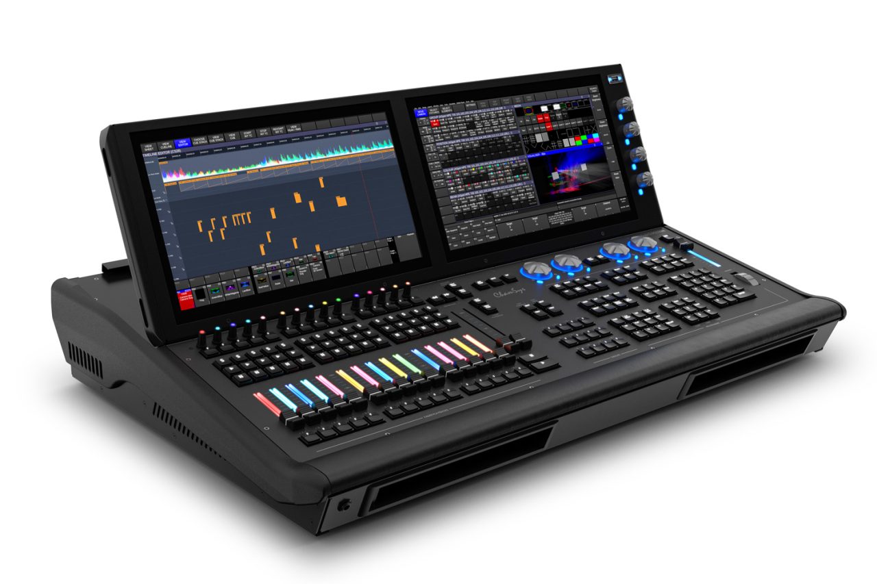Angled view of the ChamSys MagicQ MQ500M Stadium lighting console.