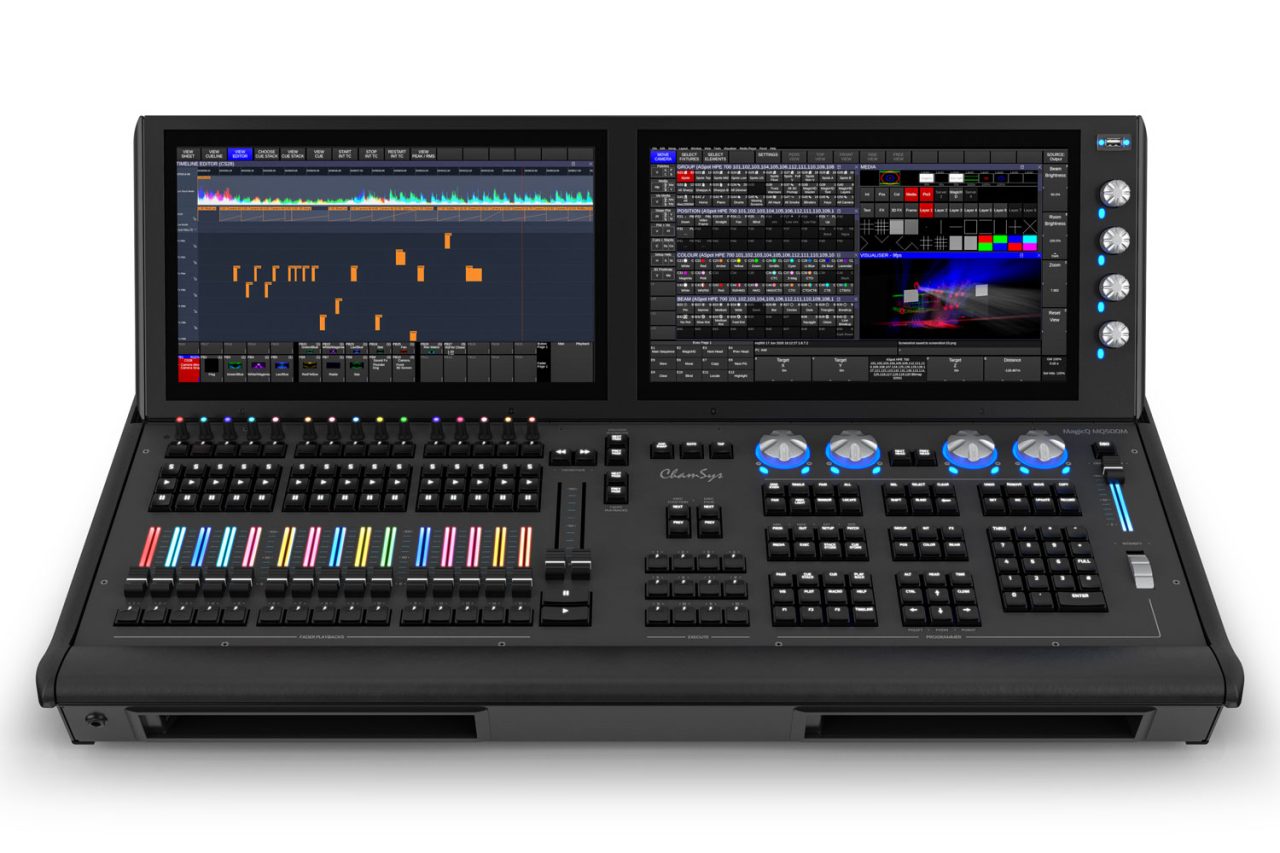 Front view of the ChamSys MagicQ MQ500M Stadium lighting console.
