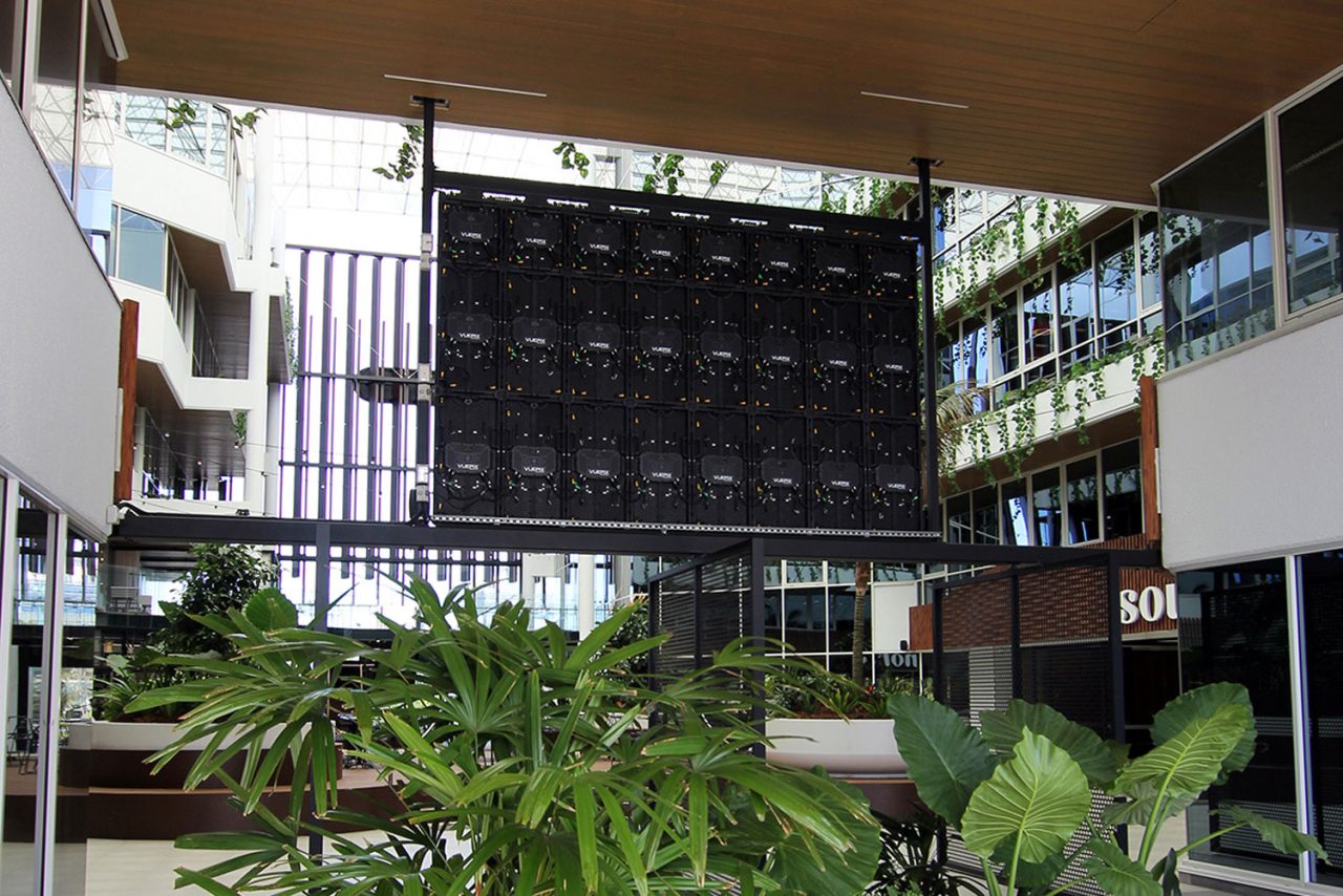 Rear view of the suspended LED screen and mounting structure at 339 Coronation Drive, Milton.