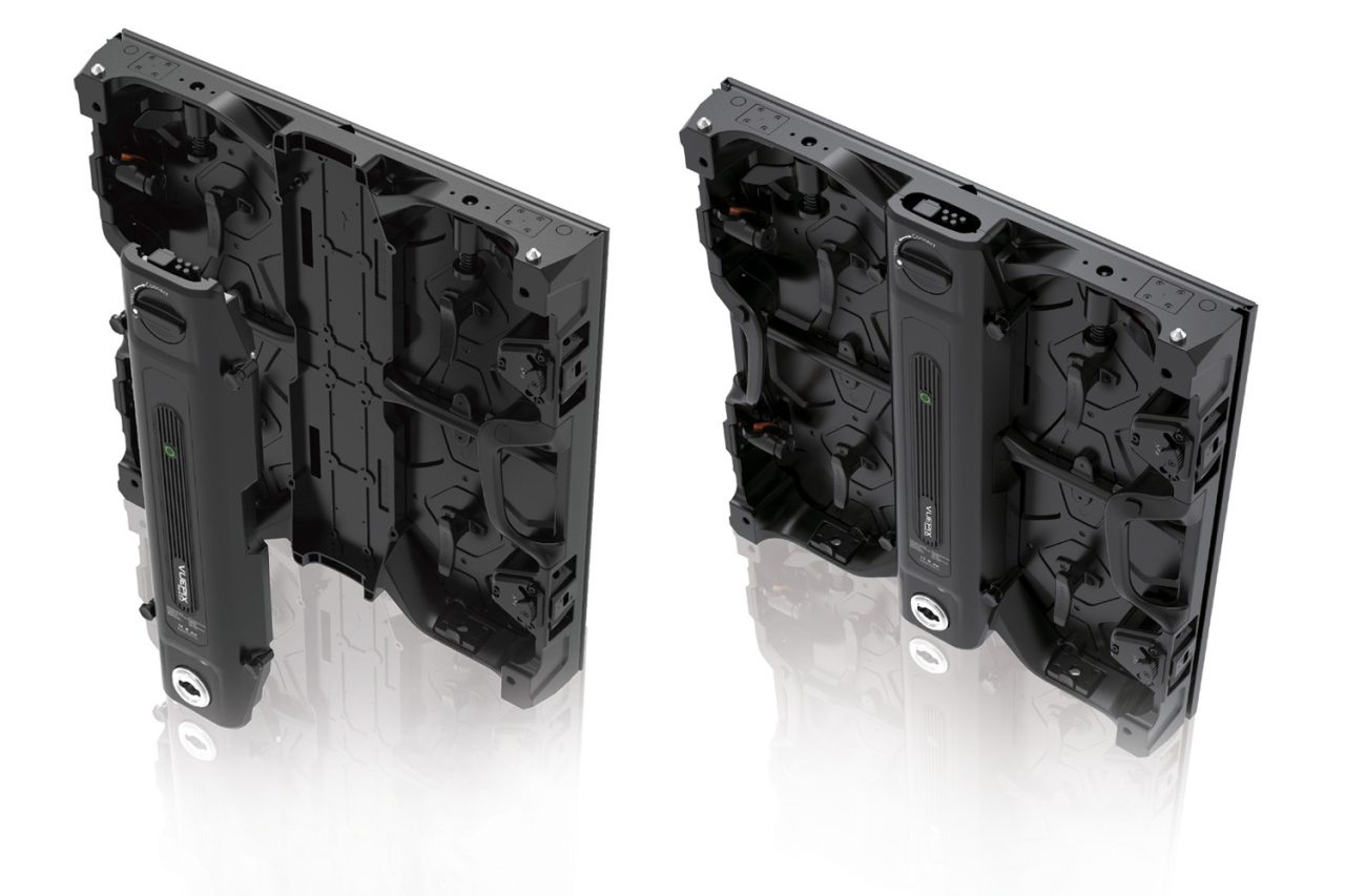 Two rear views showing the mounting hardware on LED video panels.