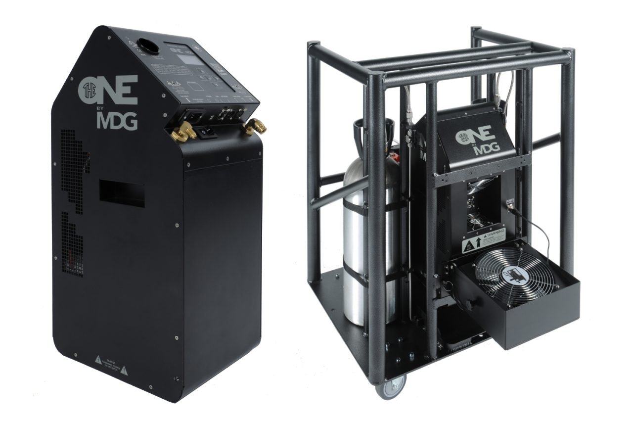 MDG theONE atmospheric generator shown separately and inside its protective frame.