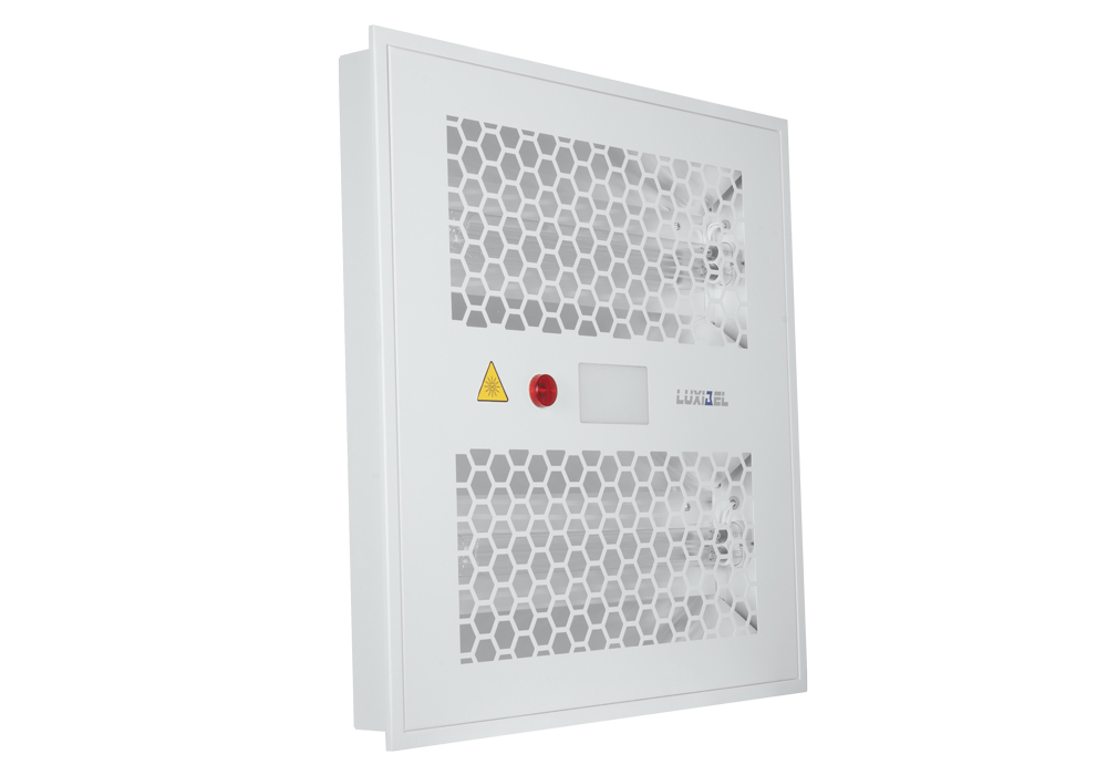 Luxibel B Square ceiling panel with ventilation grilles and indicator lights.