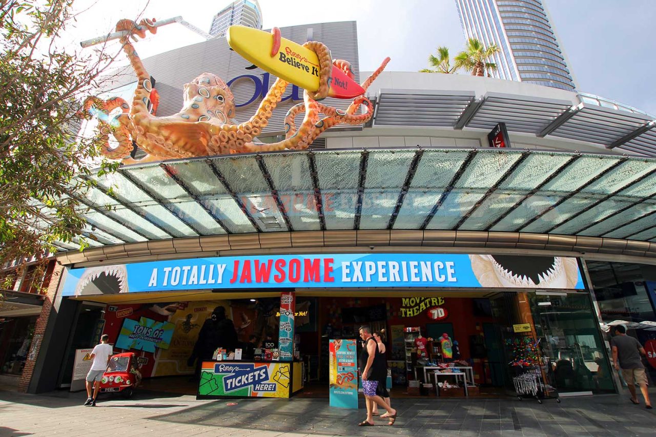 Curved digital banner above the Ripley’s Believe It or Not! entrance in Surfers Paradise.