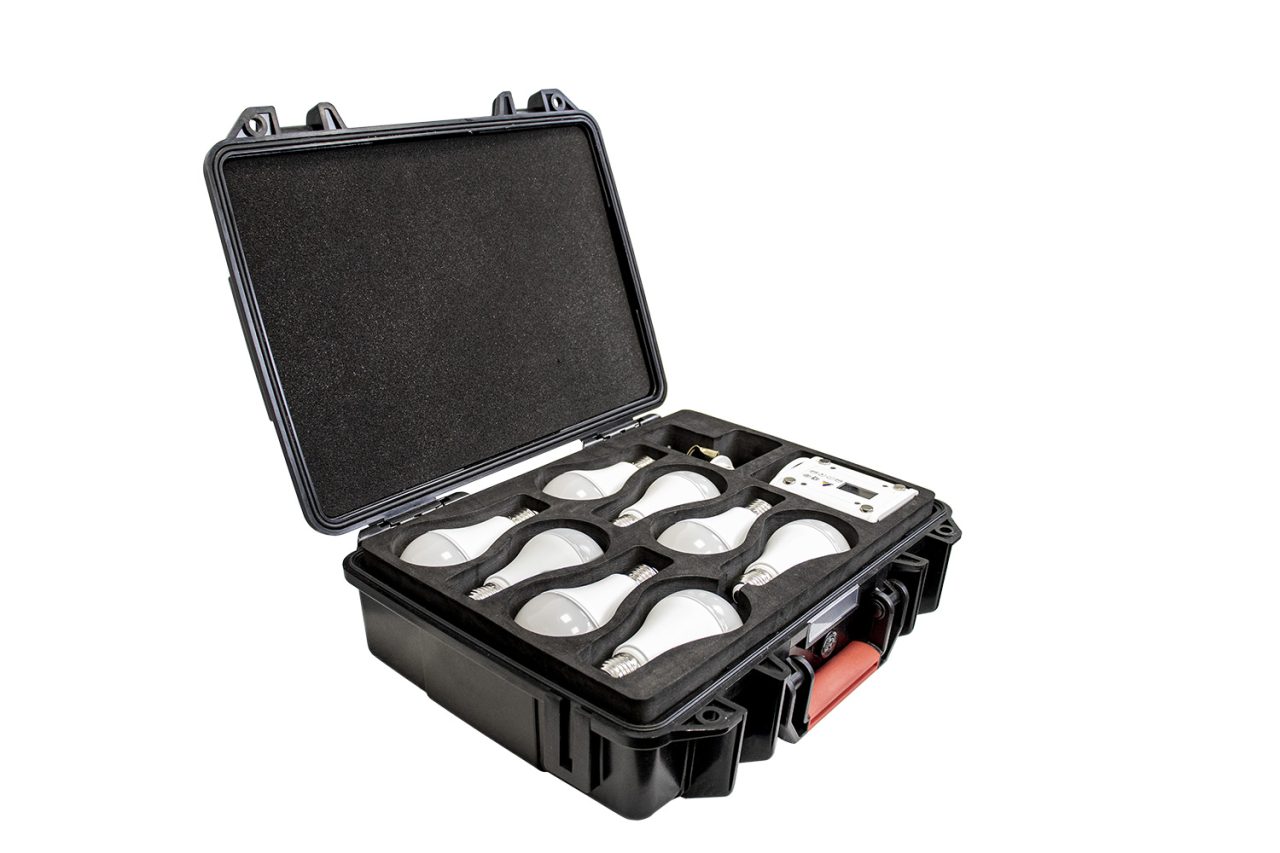 Astera NYX bulbs and accessories in an open protective case.