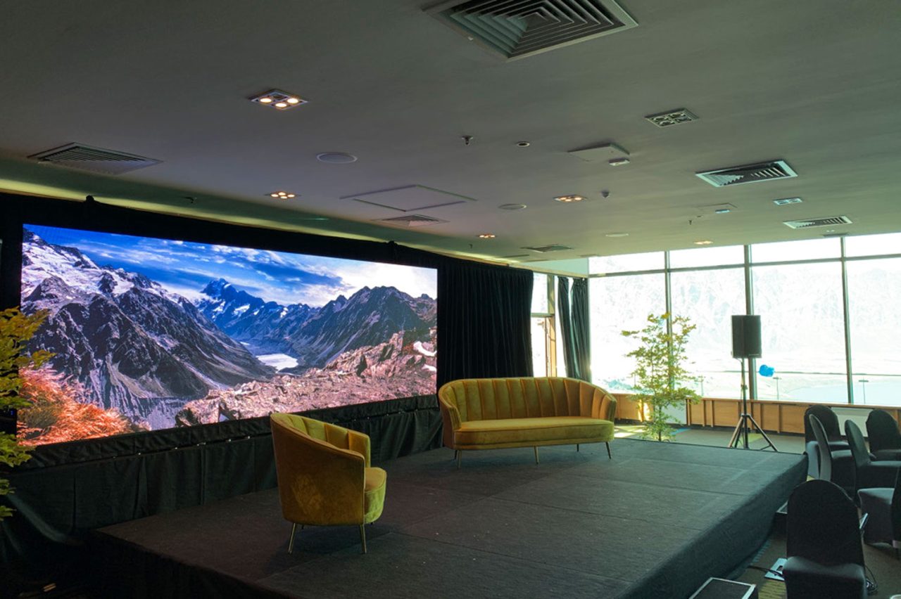 LED display and lounge seating at the Subaru Outback event in Queenstown.