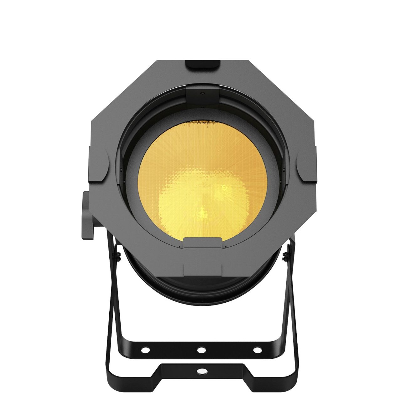 Front view of an Acme Stage PAR 100 with a yellow-lit lens.