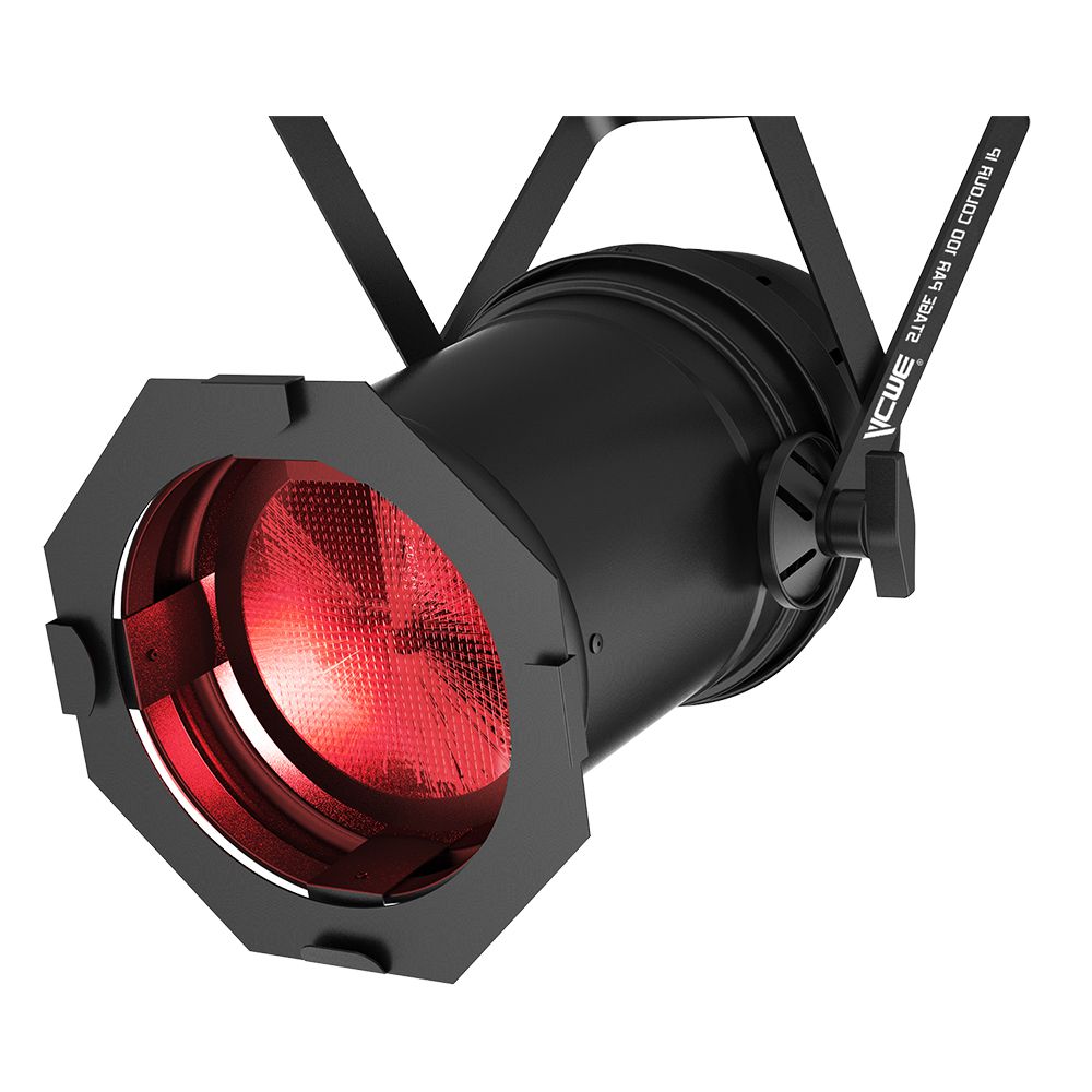 Acme Stage PAR 100 shown in a hanging position with a red-lit lens.