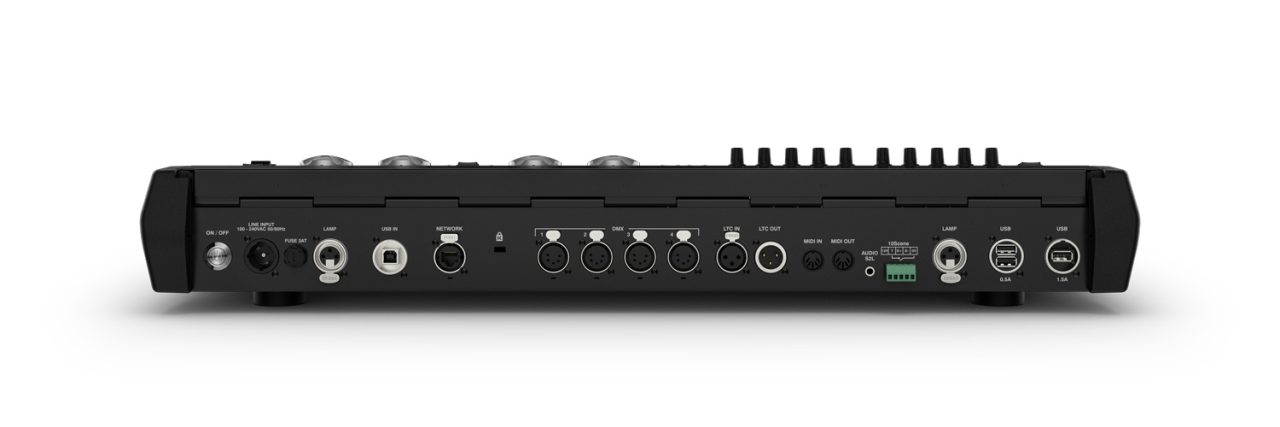 Rear connection panel of the ChamSys MagicQ MQ250M console.