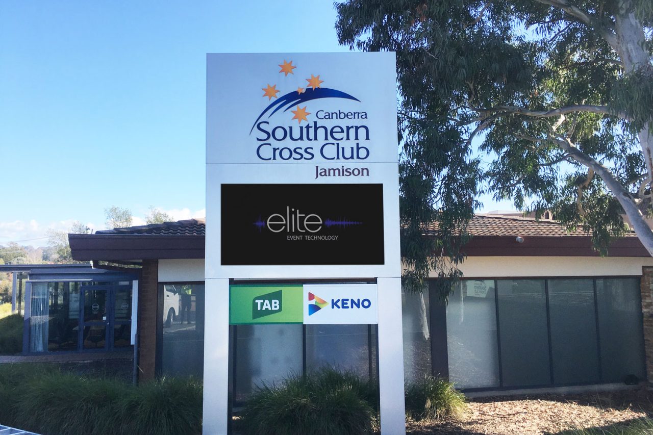 Elite branding on the outdoor screen at Jamison Southern Cross Club.