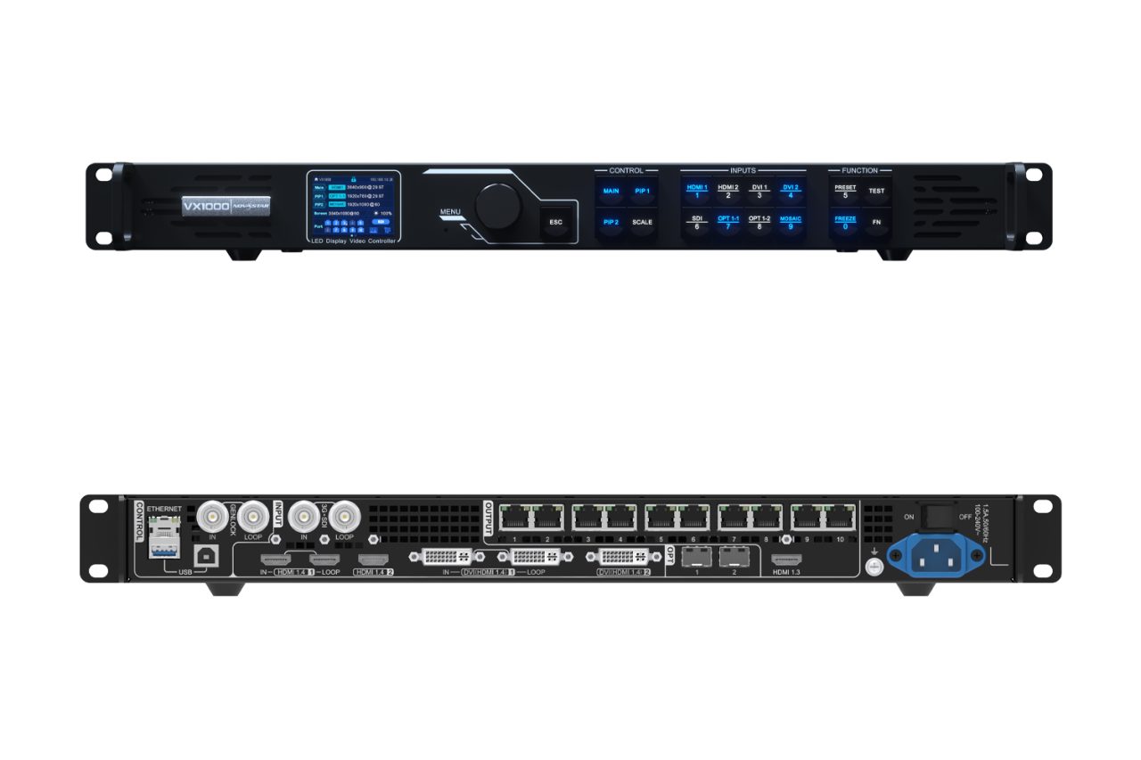 Front and rear views of the NovaStar VX1000 video controller.