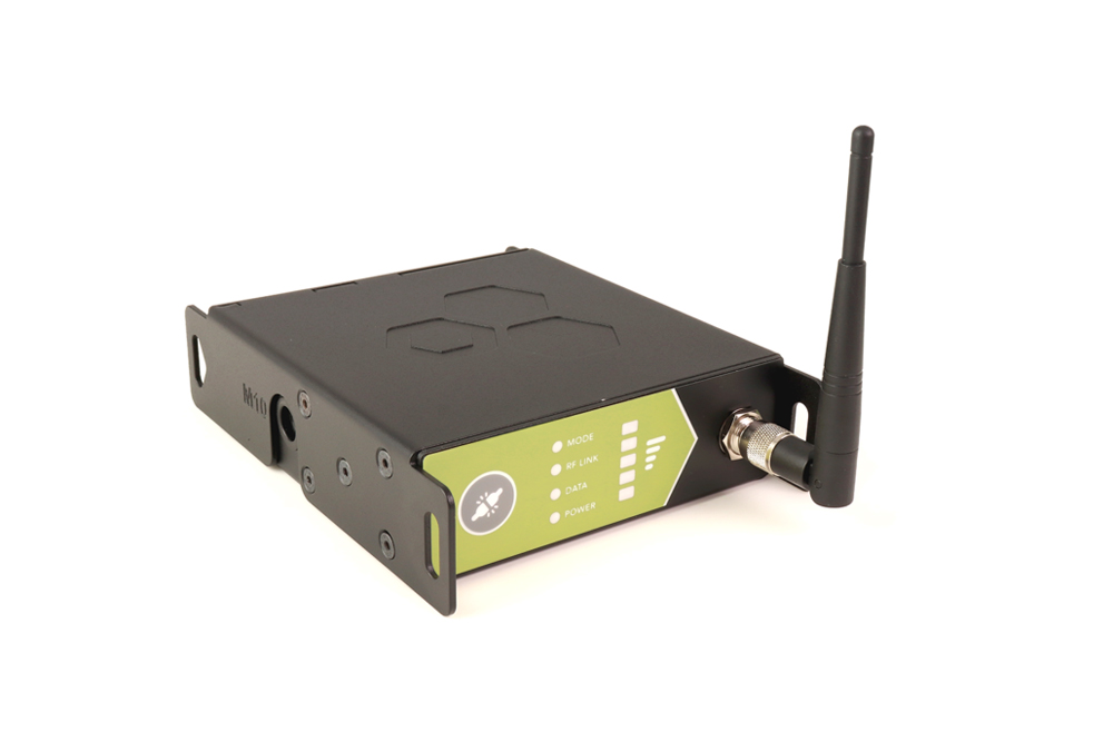 LumenRadio Luna wireless DMX unit with an antenna.