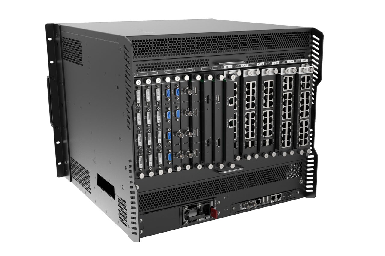 Rear expansion cards and connections on the NovaStar H9 processor.