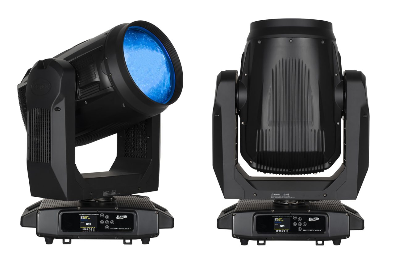 Front and rear views of an Elation Proteus Excalibur fixture.