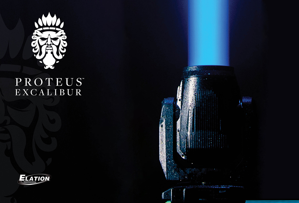 Proteus Excalibur promotional graphic with a narrow blue beam.