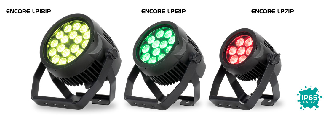 Three fixtures in the ADJ Encore Lime Par range.
