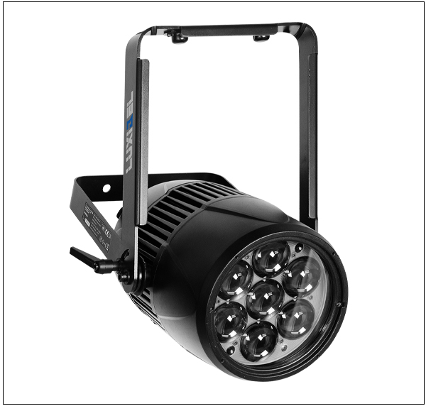 Black B-Par series fixture with an adjustable yoke.