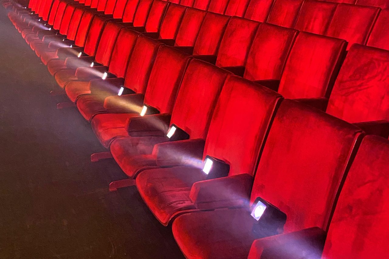 Small lights placed on rows of red auditorium seats for the Drapht and WASO recording.