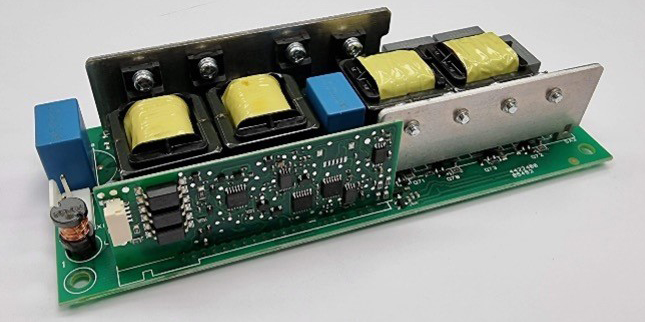 Electronic circuit board and power components from a lighting fixture.