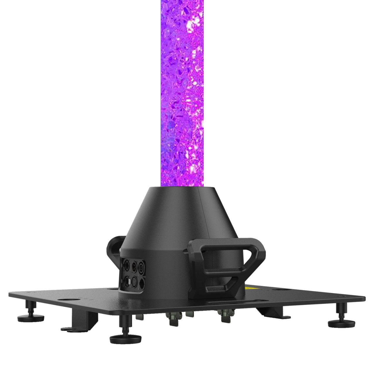 Angled view of the Acme Refracted Light Stand base and purple-lit column.