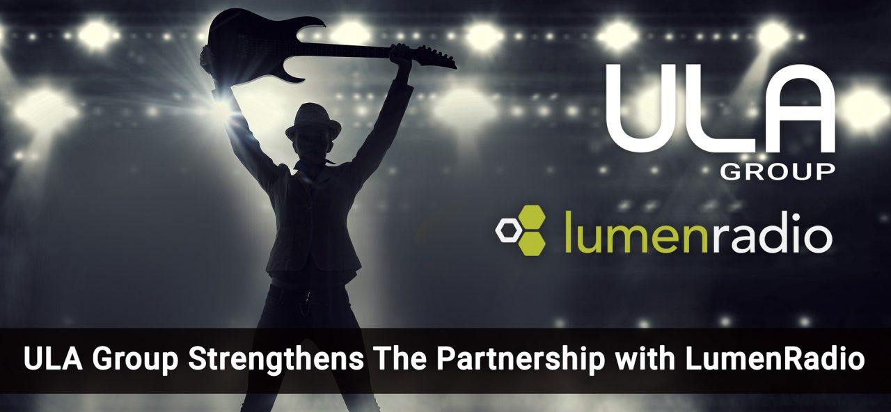 ULA Group and LumenRadio partnership graphic with a silhouetted musician.