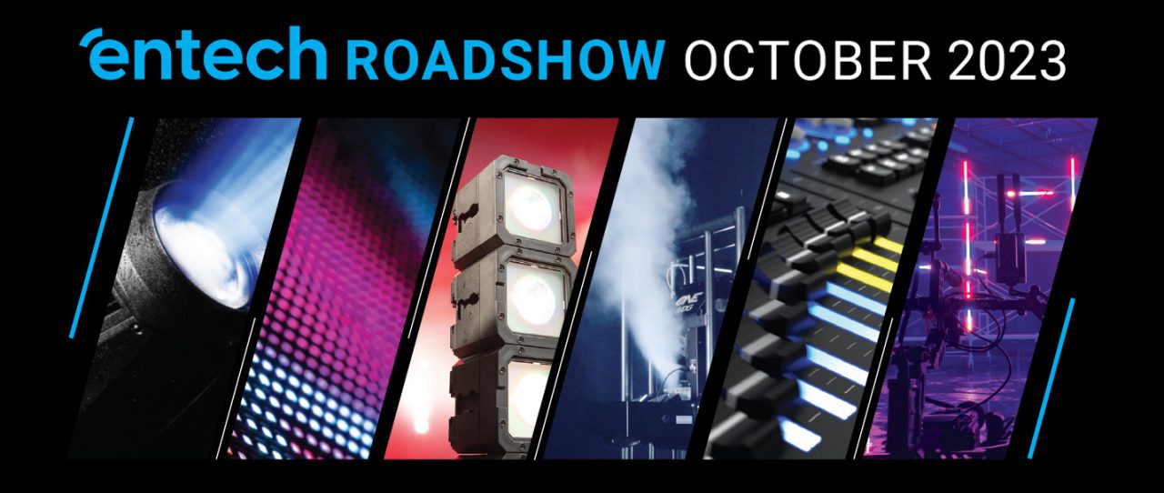 ENTECH Roadshow October 2023 banner with lighting and control products.
