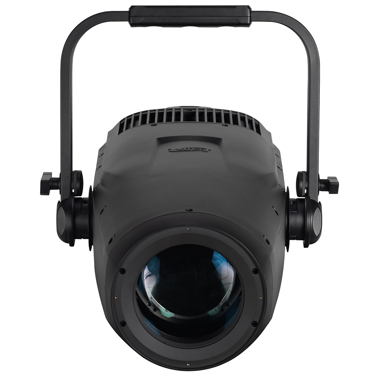 Front view of an Elation KL Spot IP fixture with a carrying yoke.