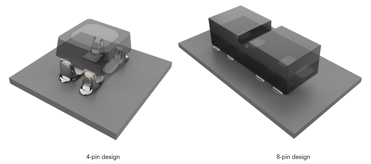 Illustration comparing four-pin and two-pin LED packages.