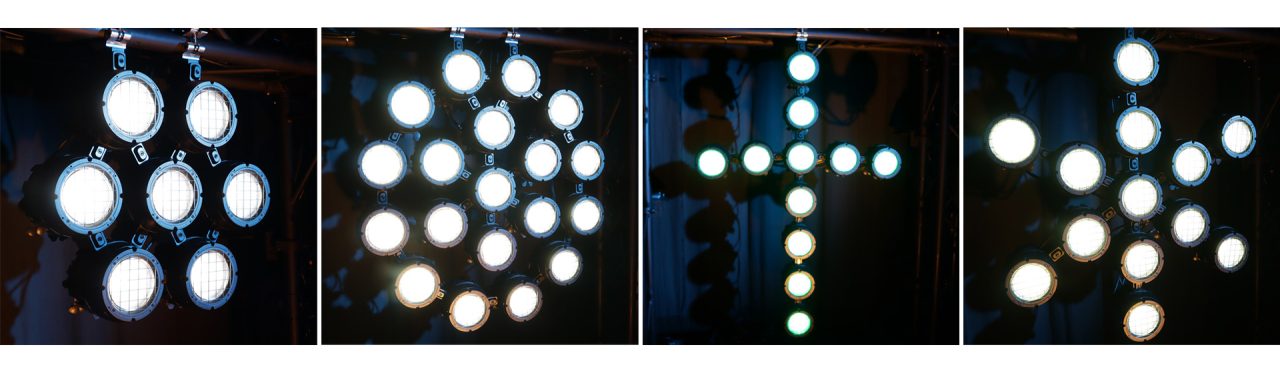 SOLI fixtures arranged in diamond, circular, cross and star-shaped arrays.