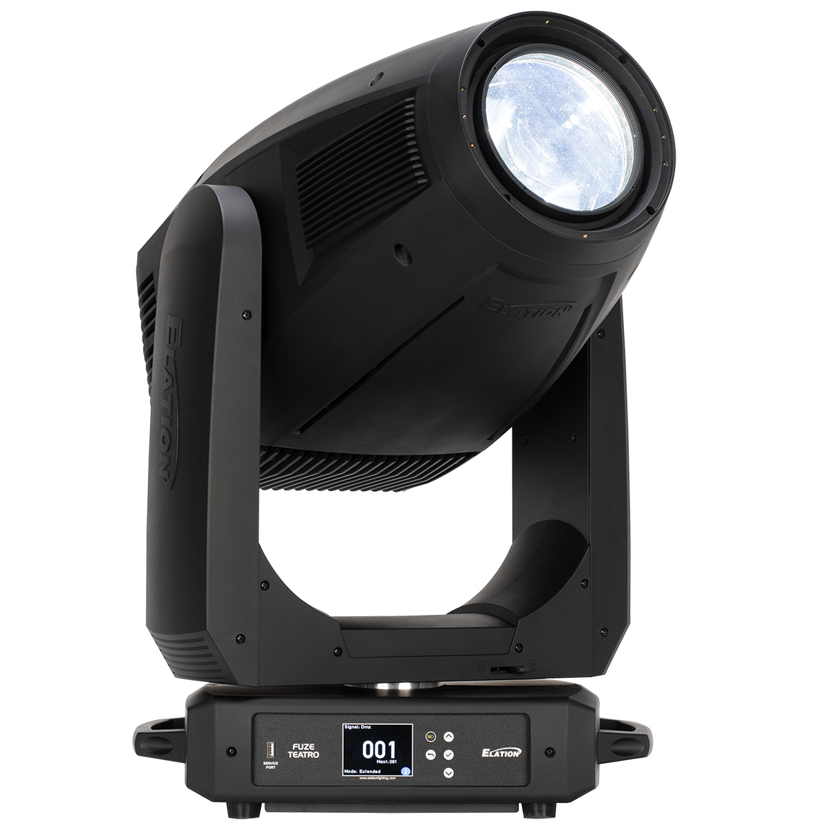 Elation Fuze Teatro moving-head fixture with a white illuminated lens.