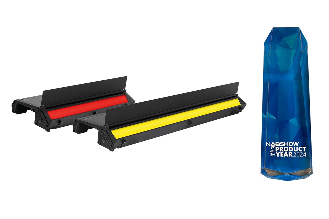 Elation KL CYC fixtures beside a 2024 NAB Product of the Year award.