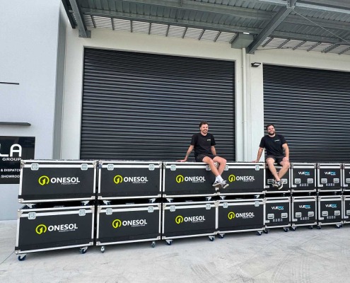 Onesol Staff featured with their newly purchased AR P3 Panels in customised flight cases