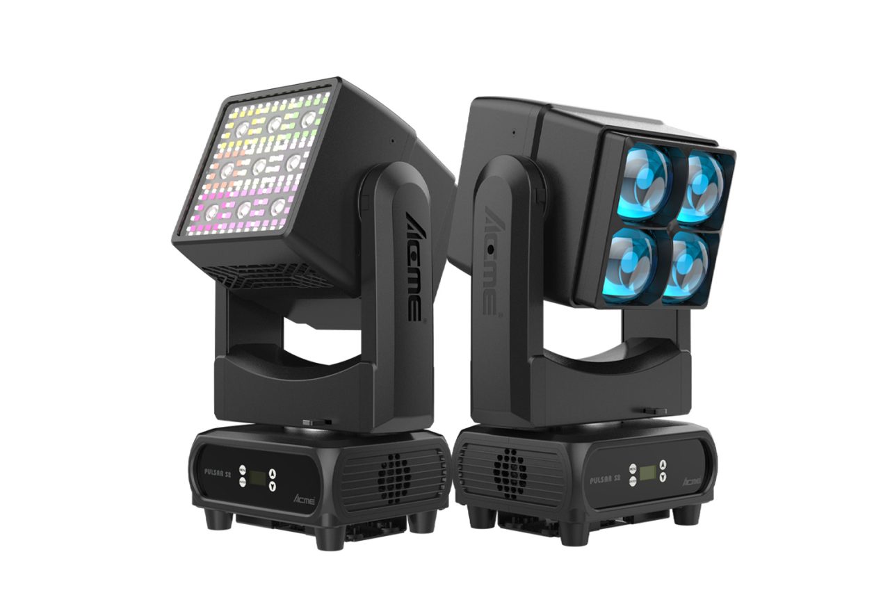 Acme Pulsar S2 fixtures showing the beam lenses and LED wash panel.