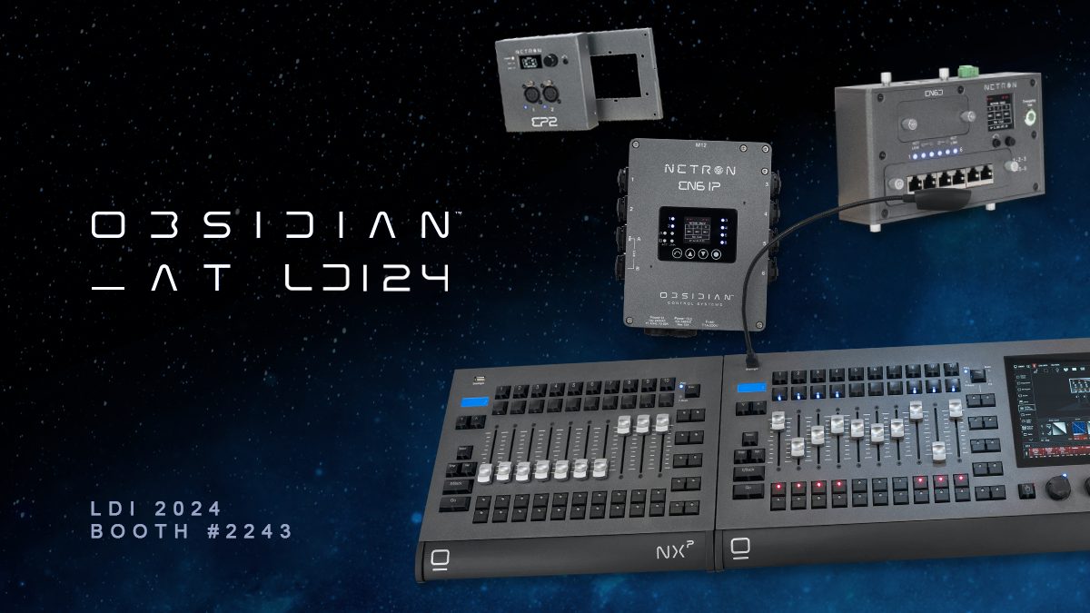 Obsidian LDI 2024 invitation showing ONYX control and NETRON distribution products.