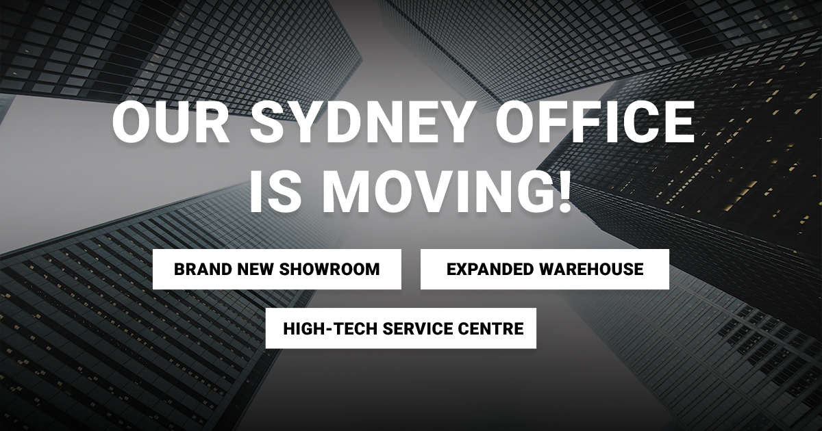 Sydney office relocation announcement highlighting a new showroom, expanded warehouse and service centre.
