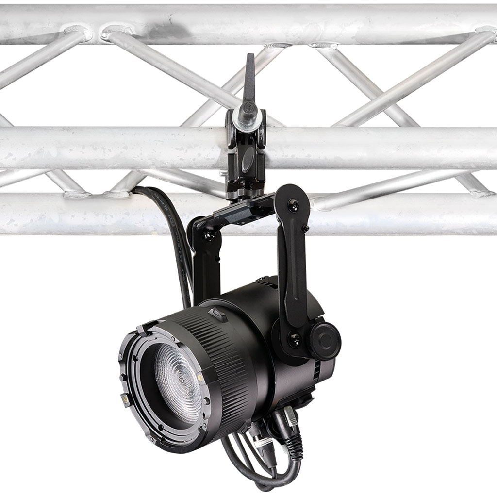 Astera QuikSpot suspended from an aluminium truss.