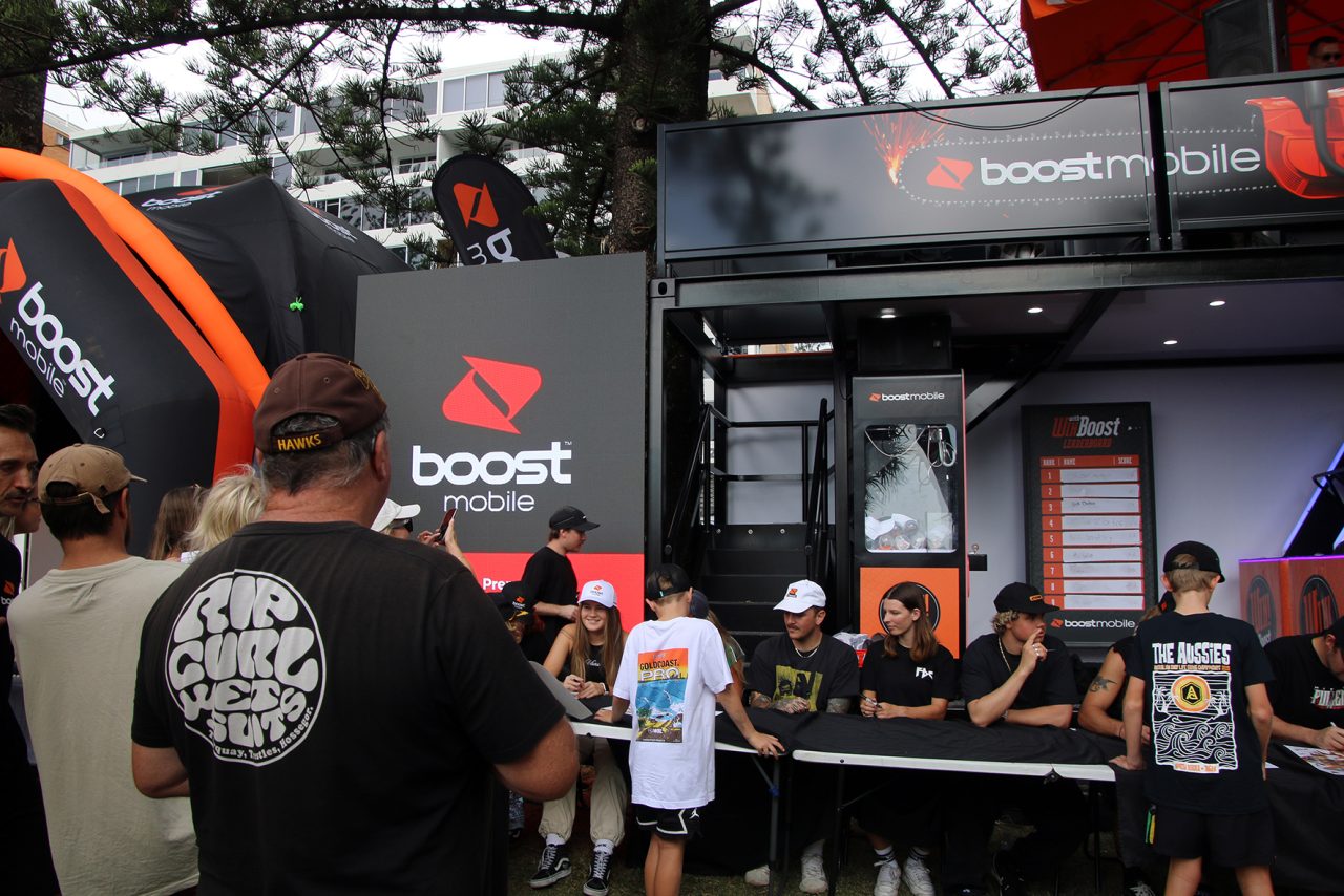 Screens and guests at the Boost Mobile activation during the Gold Coast Pro.