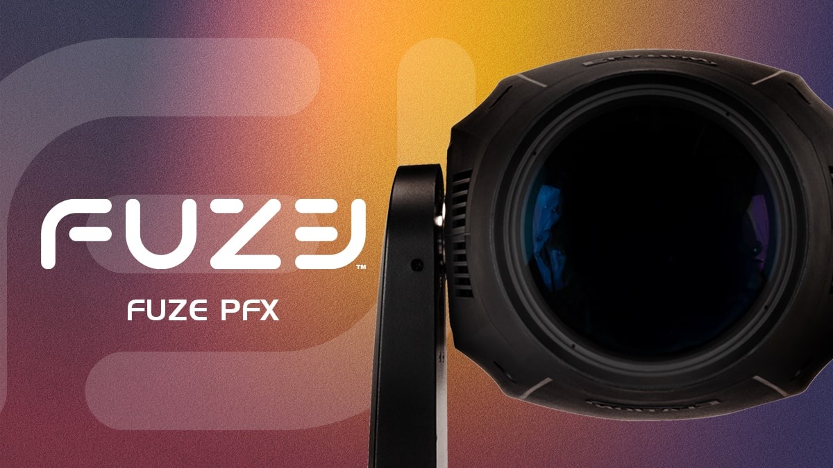 Elation Fuze PFX launch graphic showing the fixture's large front lens.