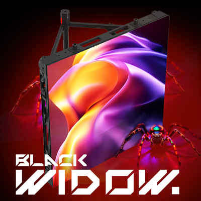 Acme Black Widow lighting fixture with colourful effects in a promotional graphic.