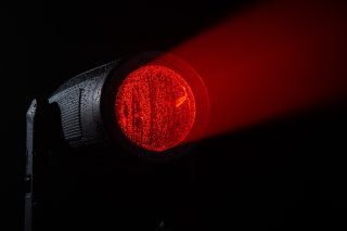 Close view of a Paragon LT emitting a red beam.